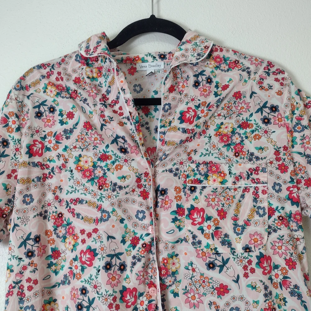 Vera Bradley Prairie Paisley Floral Cotton Button Down Pajama Top Pink Size S